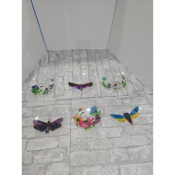 Handmade Other - Hand painted Signed Glass‎ Salad Dessert Plates Reverse Floral Entomologist